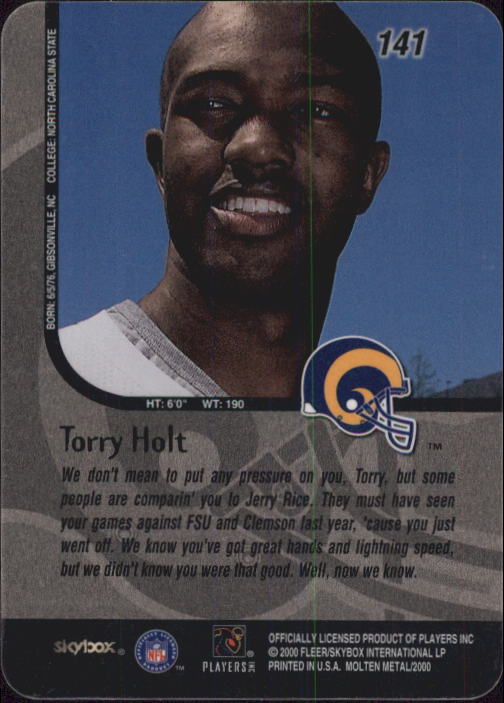 1999 SkyBox Molten Metal #141 Torry Holt RC back image