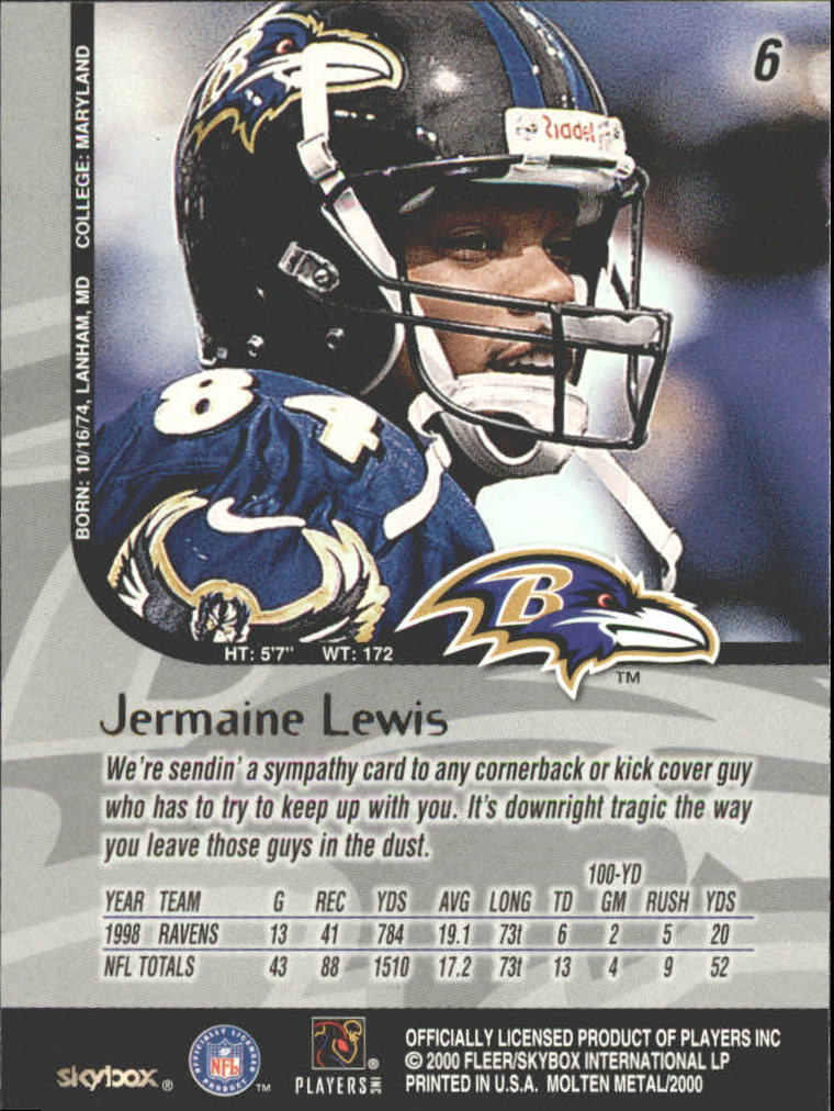 1999 SkyBox Molten Metal Millennium Silver #6 Jermaine Lewis back image