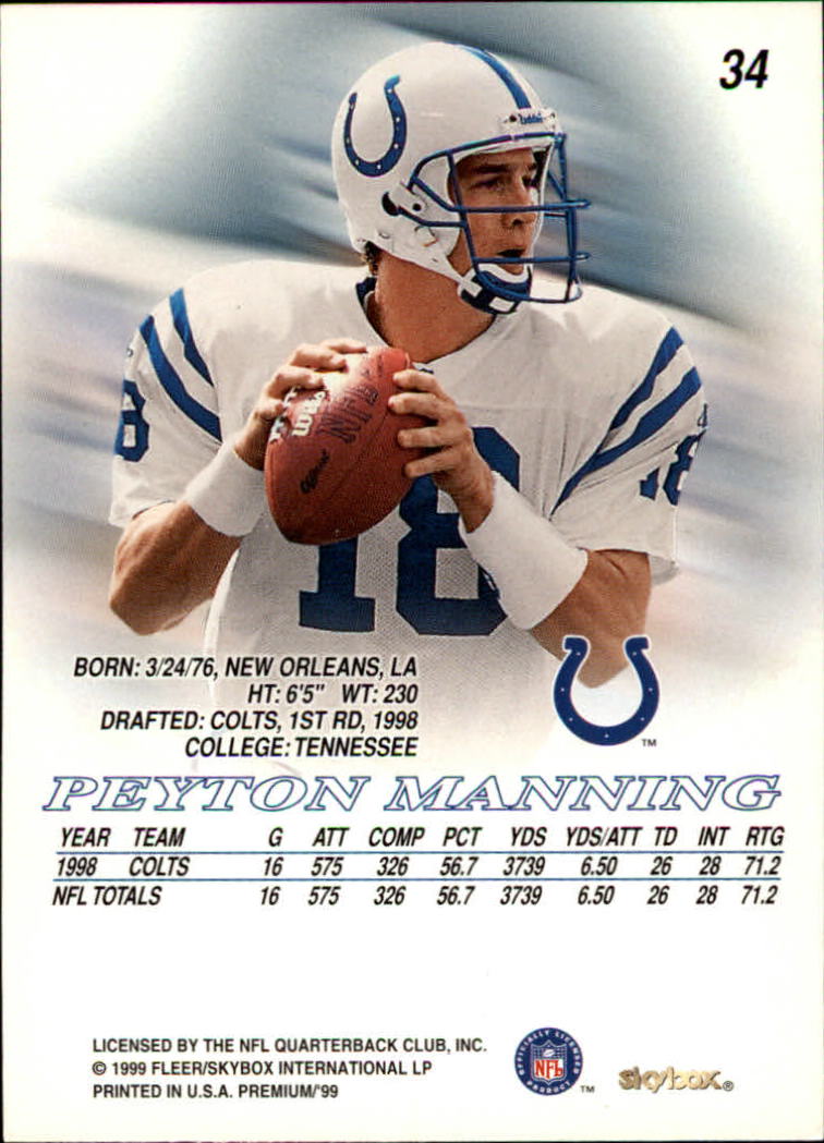 1999 SkyBox Premium #34 Peyton Manning back image