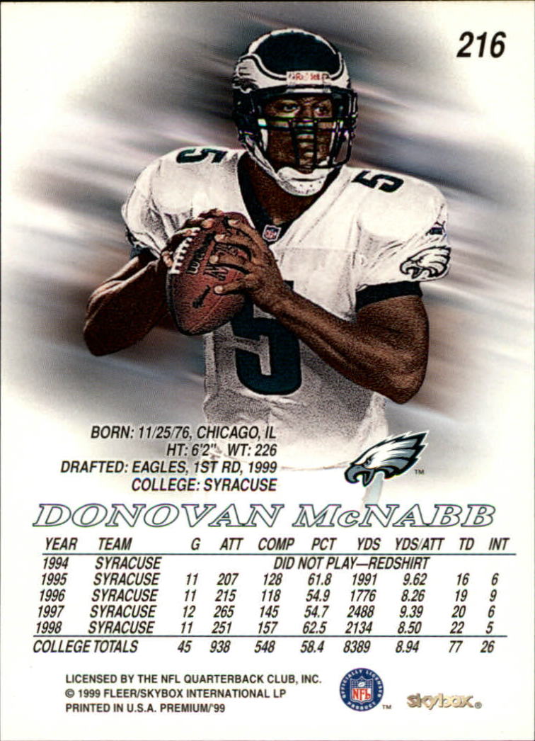 1999 SkyBox Premium #216S Donovan McNabb SP back image