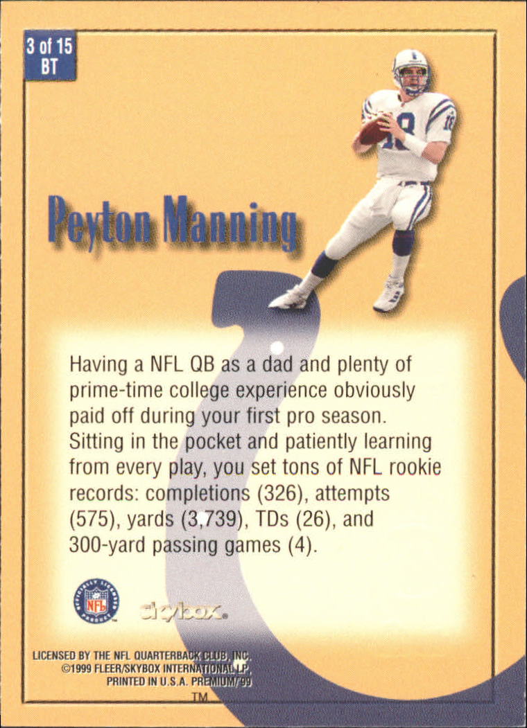 1999 SkyBox Premium Box Tops #3BT Peyton Manning back image