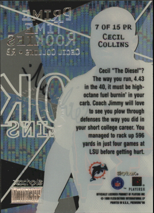 1999 SkyBox Premium Prime Time Rookies Autographs #7PR Cecil Collins back image