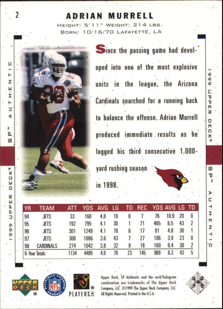1999 SP Authentic #2 Adrian Murrell back image
