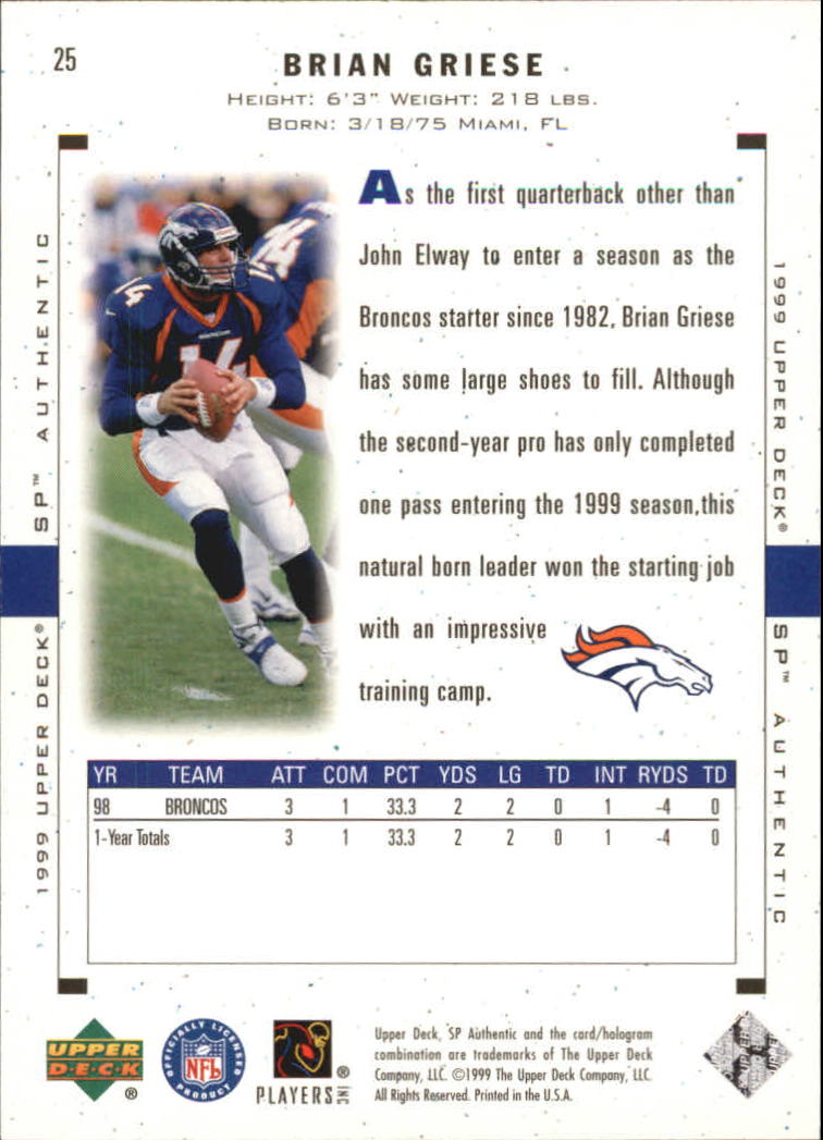 1999 SP Authentic #25 Brian Griese back image
