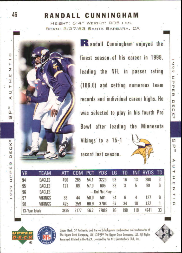 1999 SP Authentic #46 Randall Cunningham back image