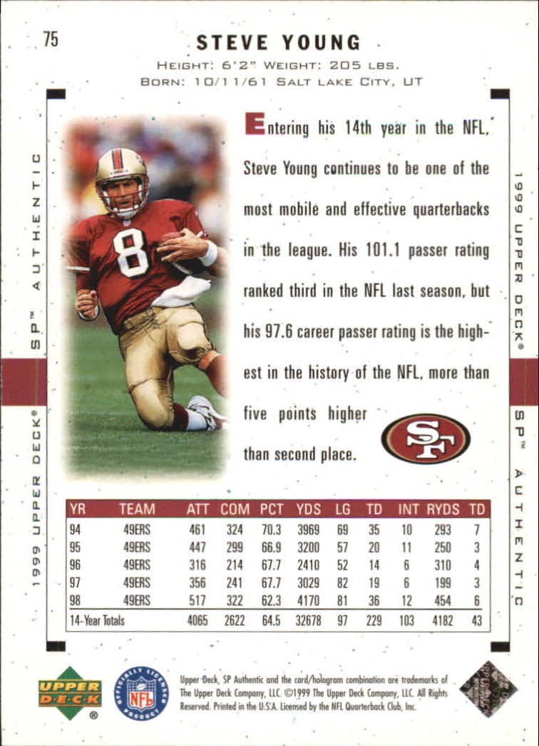 1999 SP Authentic #75 Steve Young back image