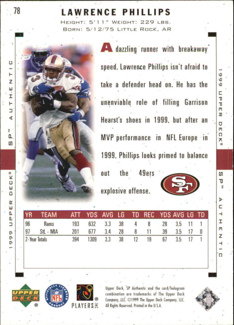 1999 SP Authentic #78 Lawrence Phillips back image