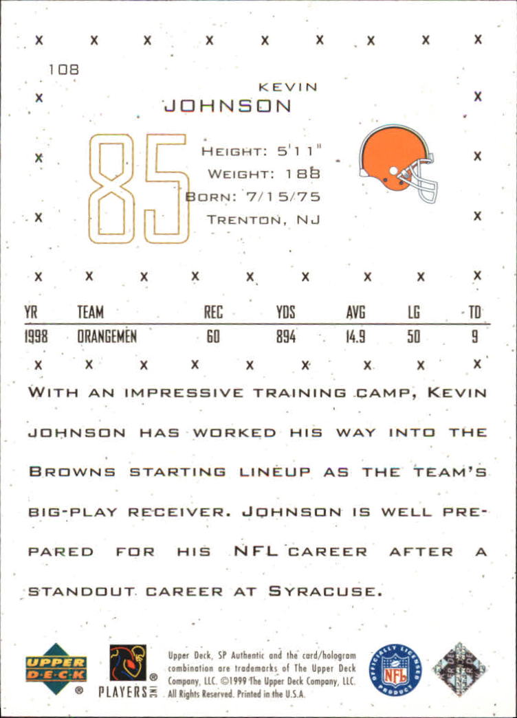 1999 SP Authentic #108 Kevin Johnson RC back image