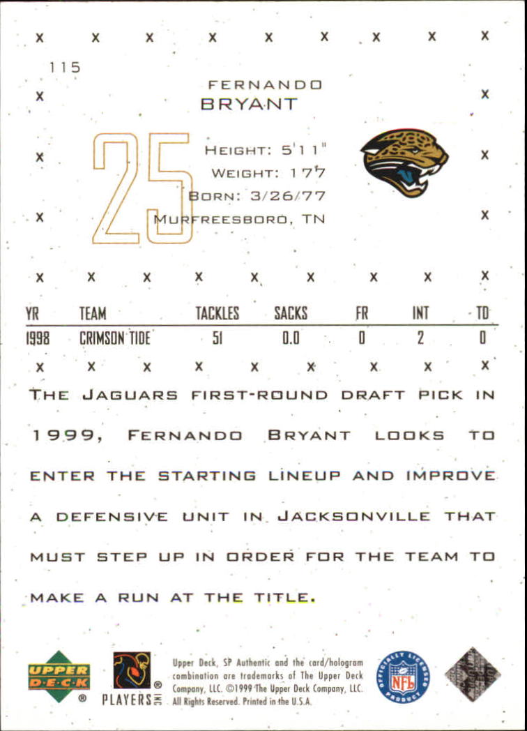 1999 SP Authentic #115 Fernando Bryant RC back image
