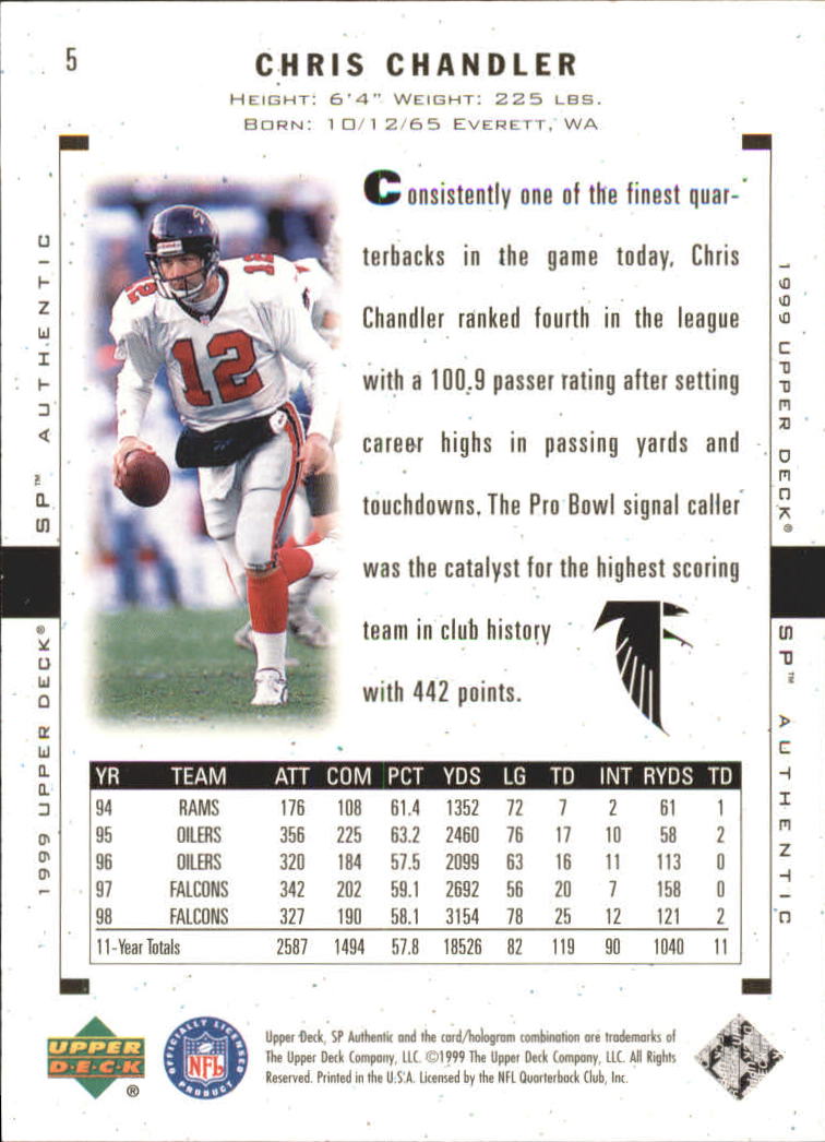 1999 SP Authentic Excitement Gold #5 Chris Chandler back image