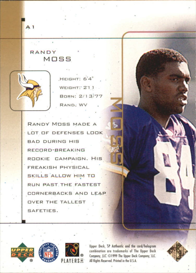 1999 SP Authentic Athletic #A1 Randy Moss back image