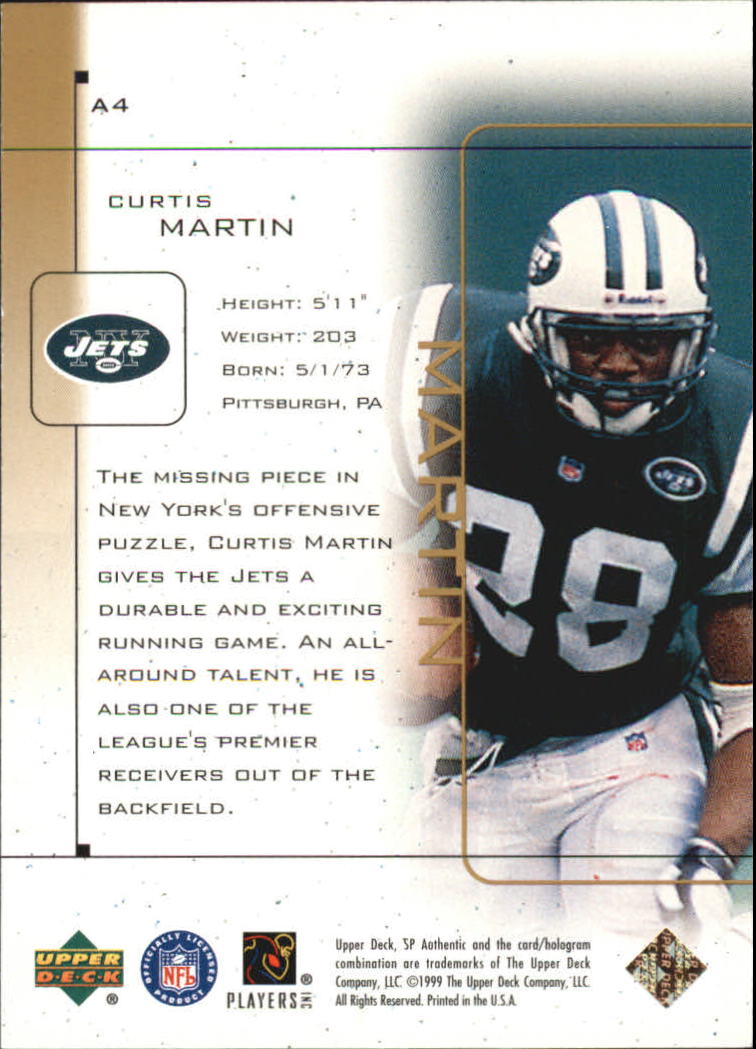 1999 SP Authentic Athletic #A4 Curtis Martin back image