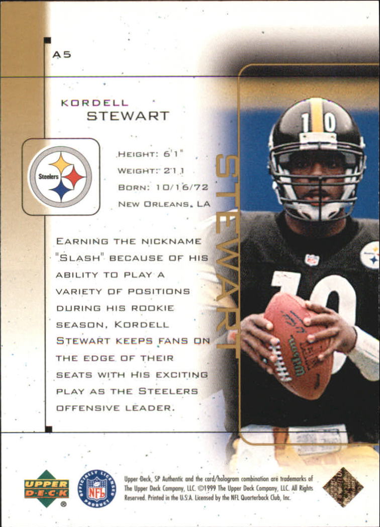 1999 SP Authentic Athletic #A5 Kordell Stewart back image