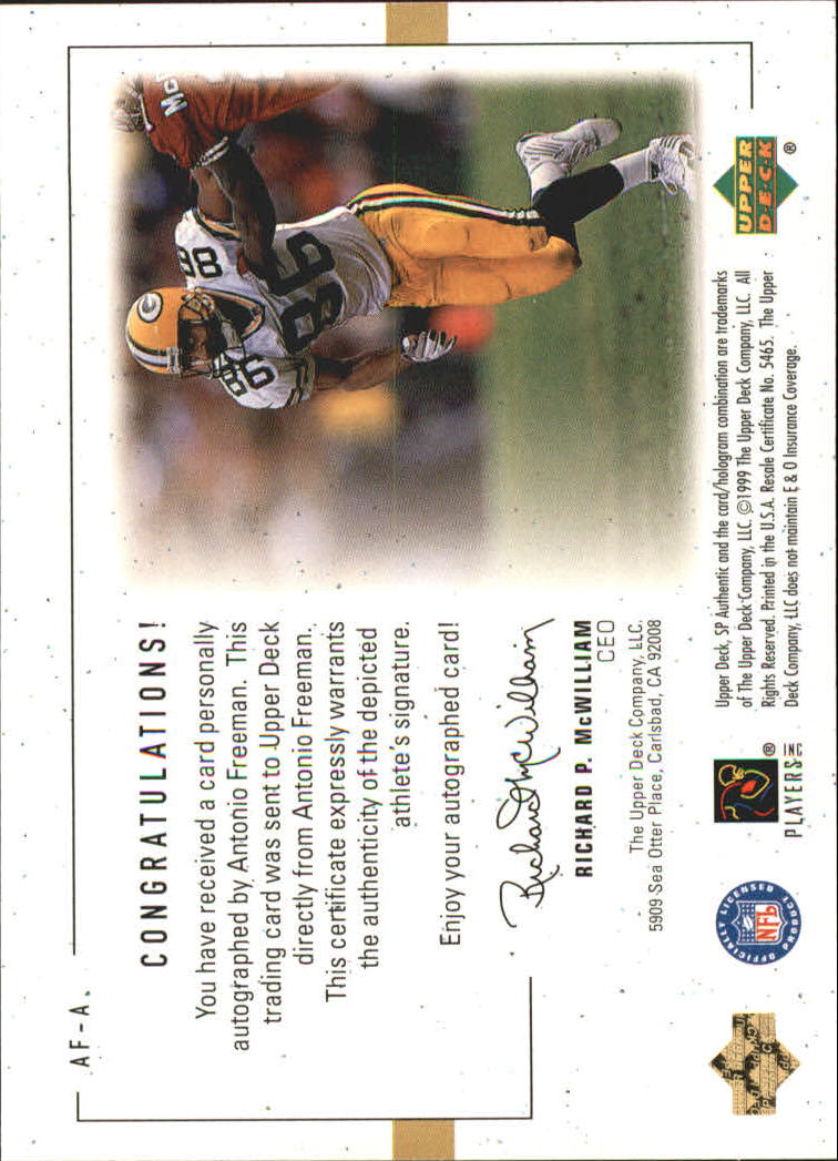 1999 SP Authentic Player's Ink Green #AFA Antonio Freeman back image