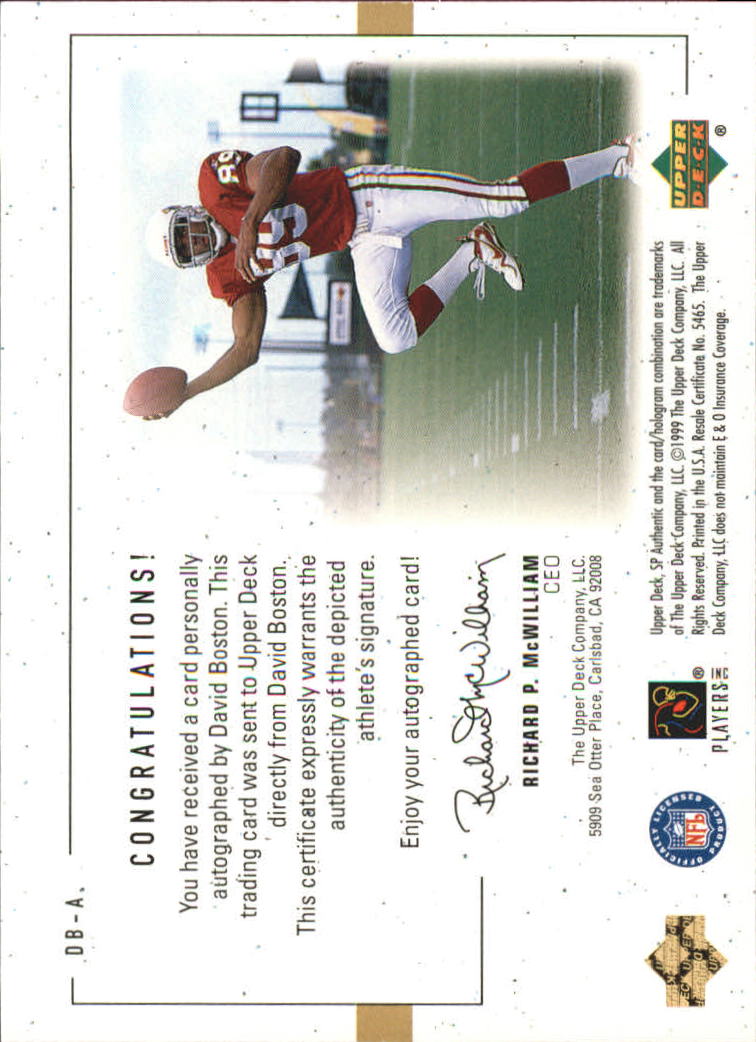 1999 SP Authentic Player's Ink Green #DBA David Boston back image