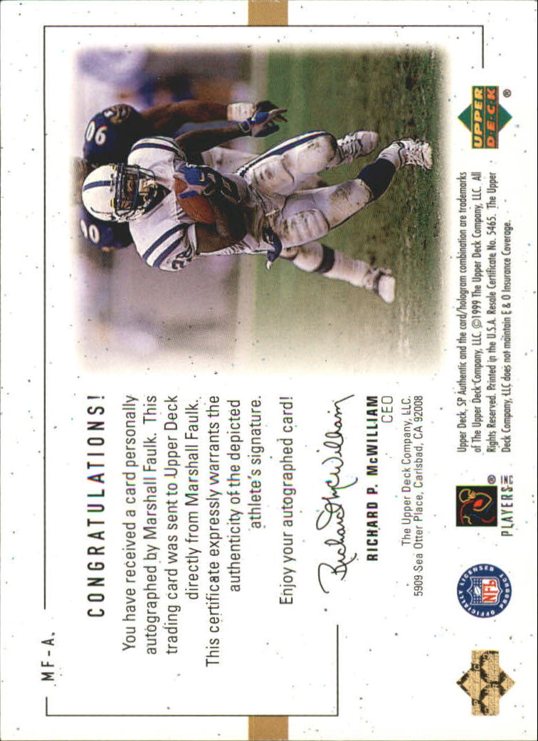 1999 SP Authentic Player's Ink Green #MFA Marshall Faulk back image