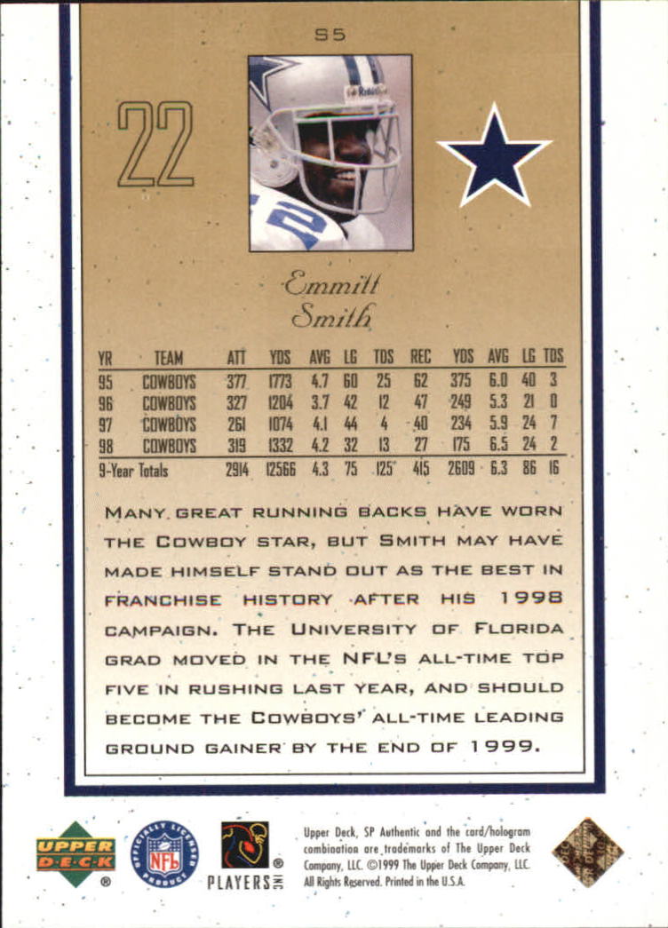1999 SP Authentic Supremacy #S5 Emmitt Smith back image