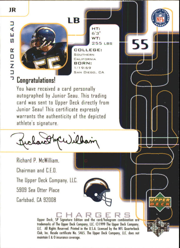 Junior Seau 1997 Pinnacle Totally Certified Platinum Blue 1749