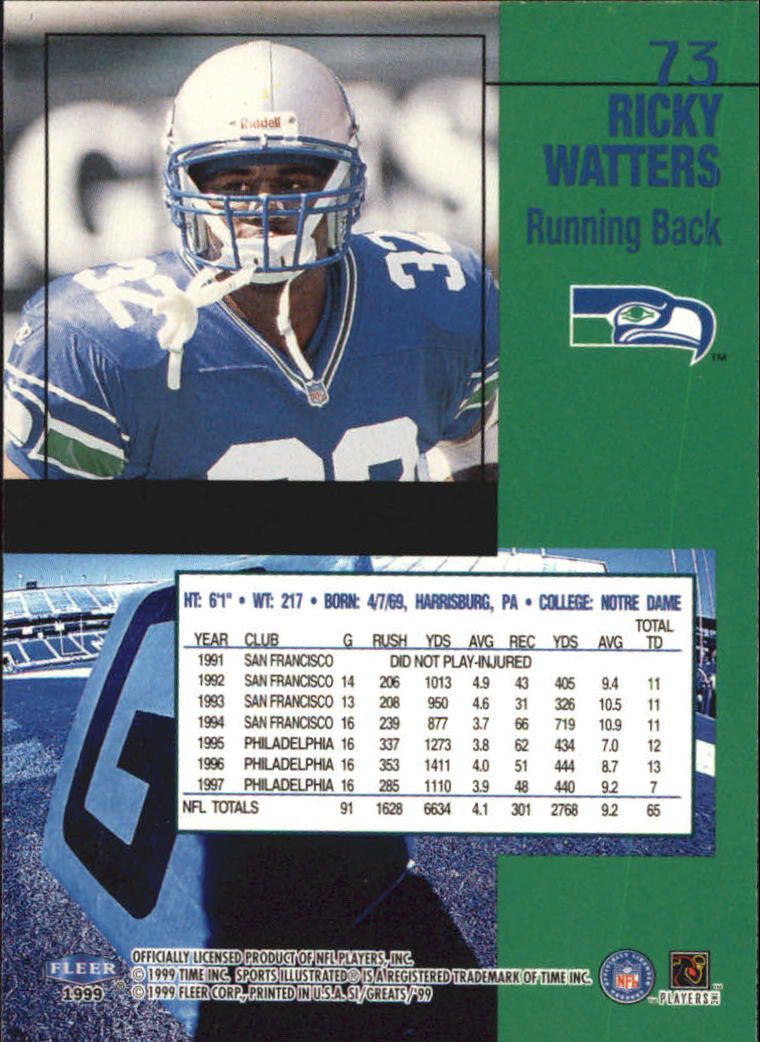 1999 Sports Illustrated #73 Ricky Watters back image