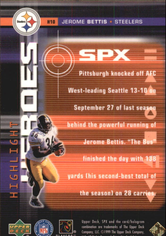 1999 SPx Highlight Heroes #H10 Jerome Bettis back image