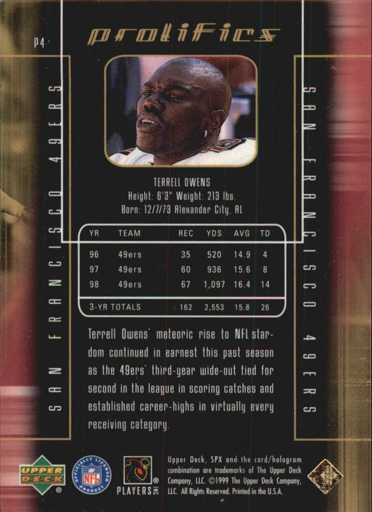 1999 SPx Prolifics #P4 Terrell Owens back image
