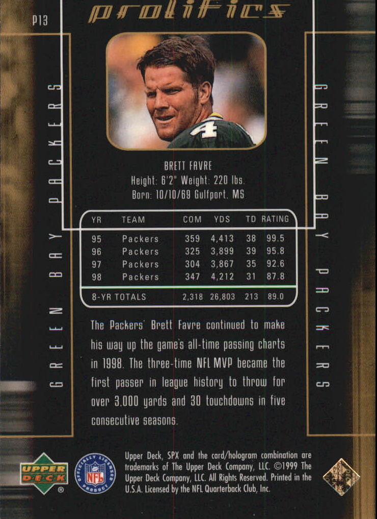 1999 SPx Prolifics #P13 Brett Favre back image