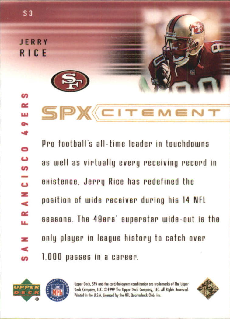 1999 SPx Spxcitement #S3 Jerry Rice back image