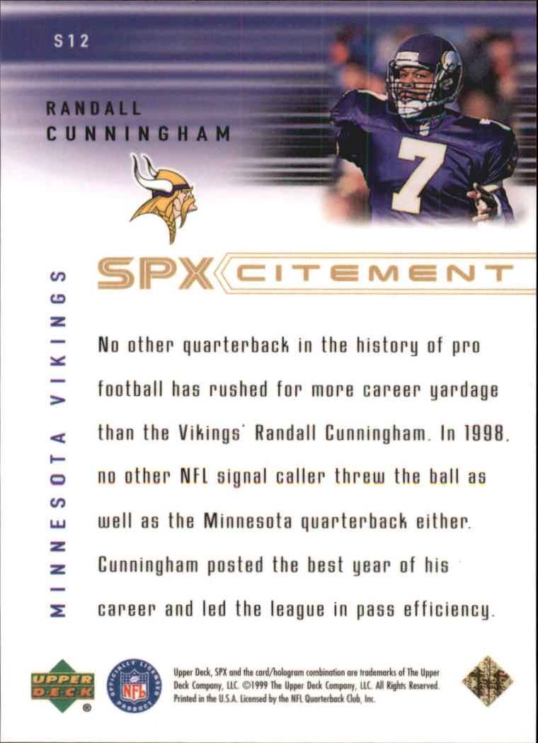 1999 SPx Spxcitement #S12 Randall Cunningham back image