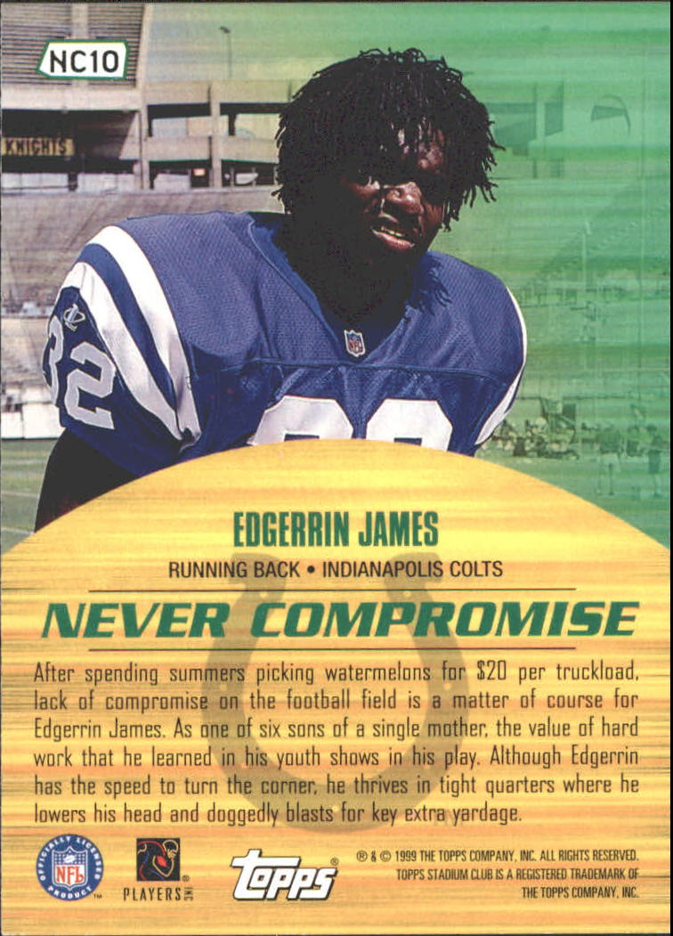 1999 Stadium Club Never Compromise #NC10 Edgerrin James back image
