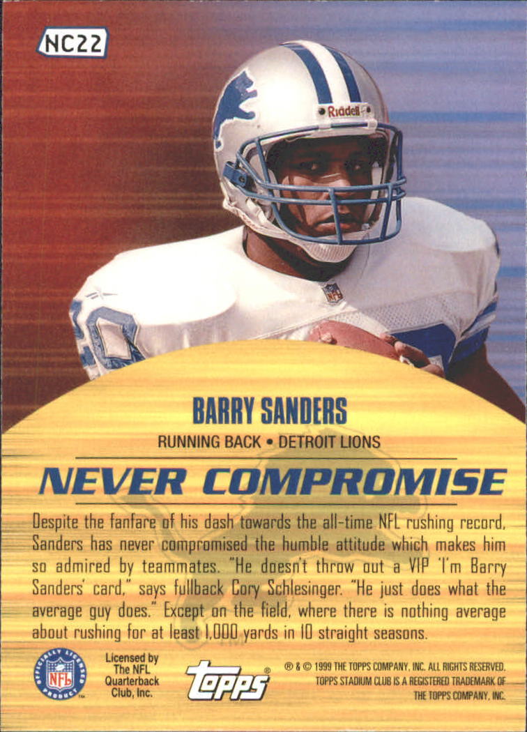 1999 Stadium Club Never Compromise #NC22 Barry Sanders back image
