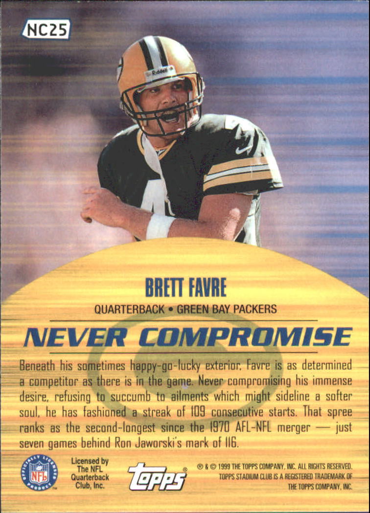 1999 Stadium Club Never Compromise #NC25 Brett Favre back image