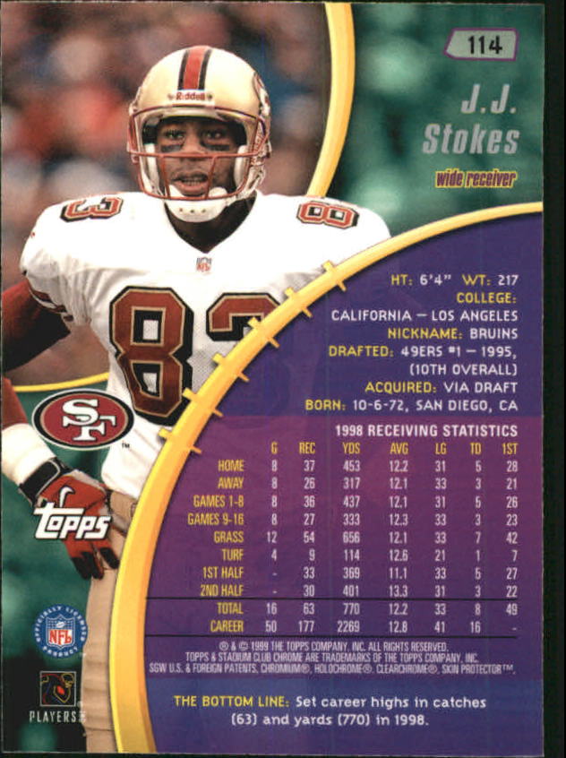 1999 Stadium Club Chrome #114 J.J. Stokes back image