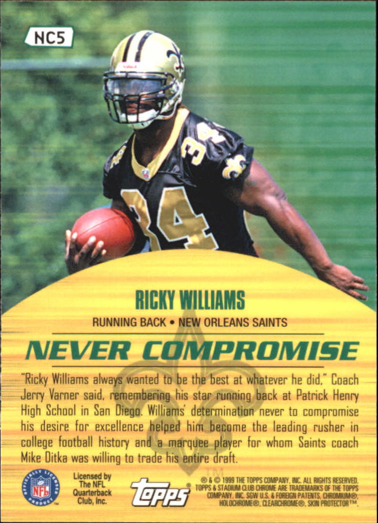 1999 Stadium Club Chrome Never Compromise #NC5 Ricky Williams back image
