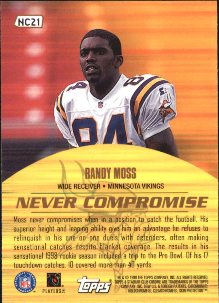 1999 Stadium Club Chrome Never Compromise #NC21 Randy Moss back image