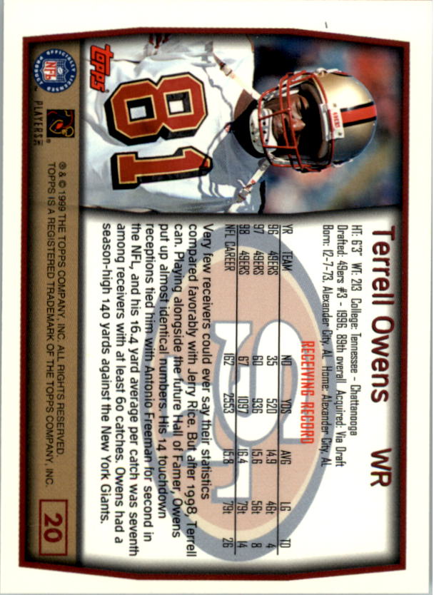 1999 Topps #20 Terrell Owens back image