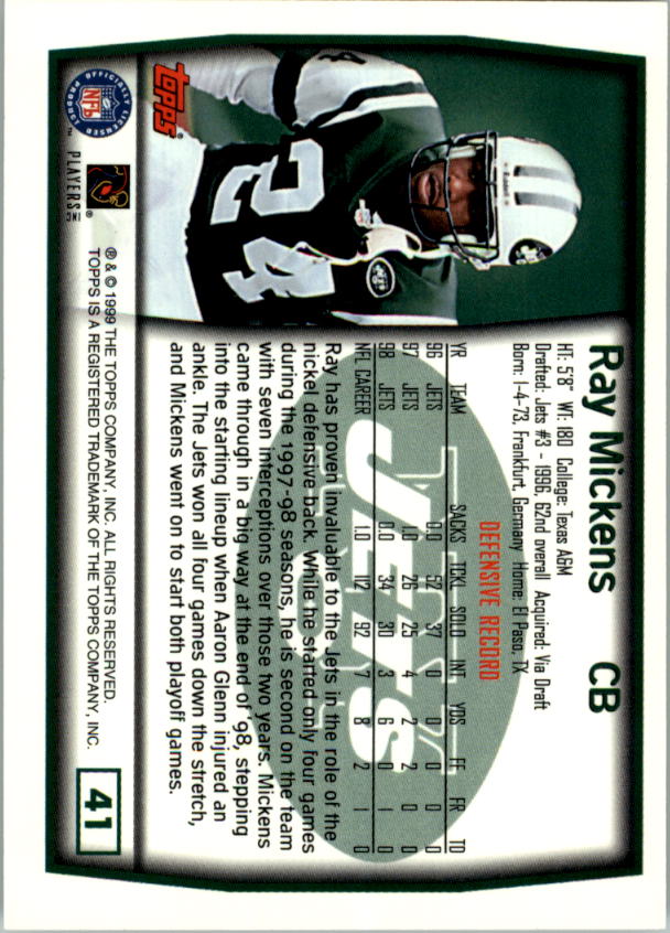 1999 Topps #41 Ray Mickens back image