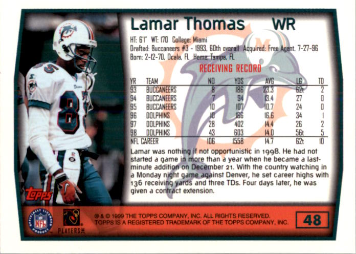 1999 Topps #48 Lamar Thomas back image