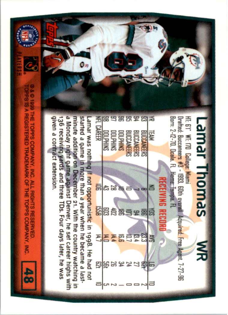 1999 Topps Collection #48 Lamar Thomas back image