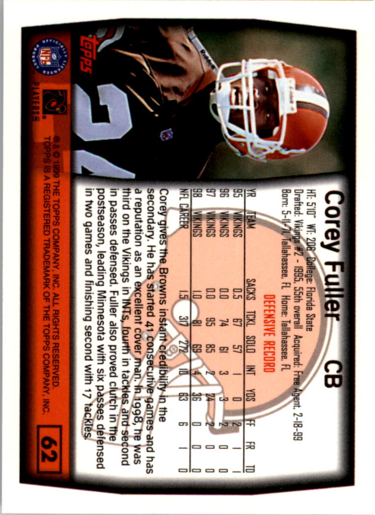 A8422- 1999 Topps Collection Football Cards 1-200 -You Pick- 15+ FREE US SHIP - Picture 119 of 387