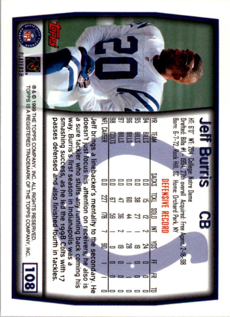 A8422- 1999 Topps Collection Football Cards 1-200 -You Pick- 15+ FREE US SHIP - Picture 209 of 387