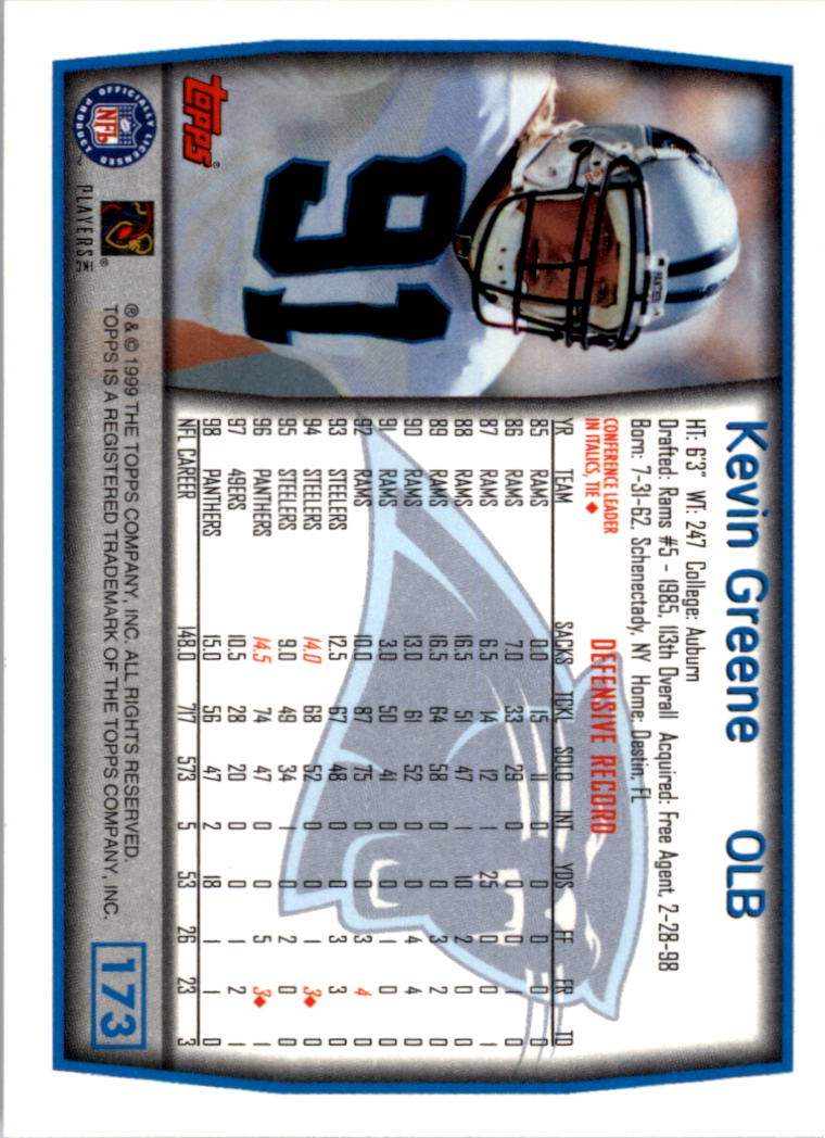 1999 Topps Collection #173 Kevin Greene back image