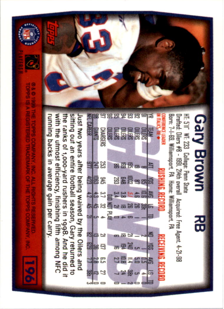 1999 Topps Collection #196 Gary Brown back image