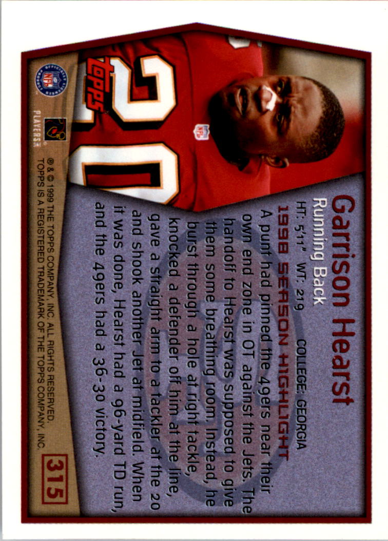1999 Topps Collection #315 Garrison Hearst SH back image