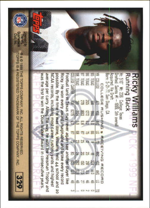 1999 Topps Collection #329 Ricky Williams back image