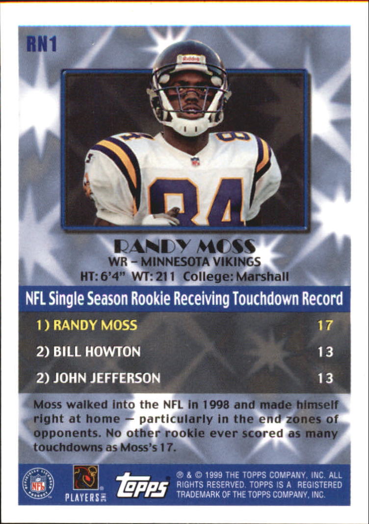 1999 Topps Record Numbers Silver #RN1 Randy Moss back image