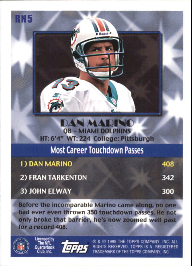 1999 Topps Record Numbers Silver #RN5 Dan Marino back image