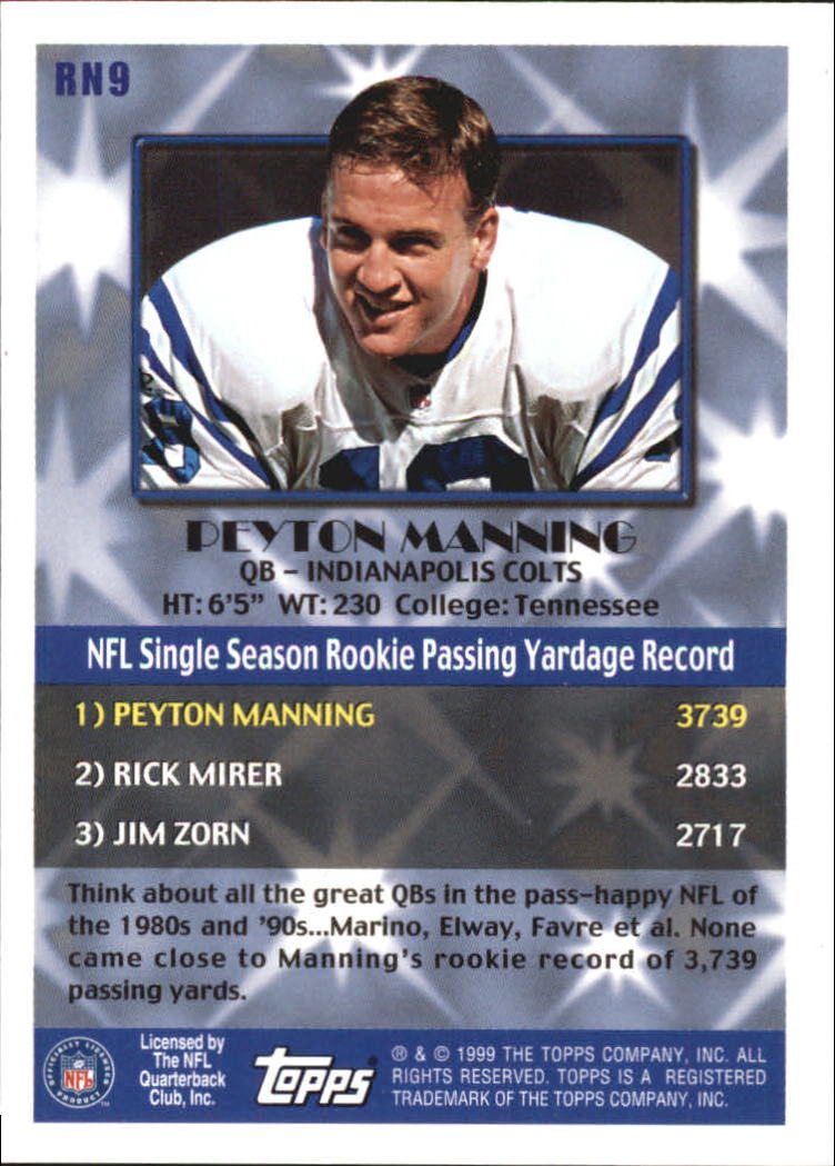 1999 Topps Record Numbers Silver #RN9 Peyton Manning back image