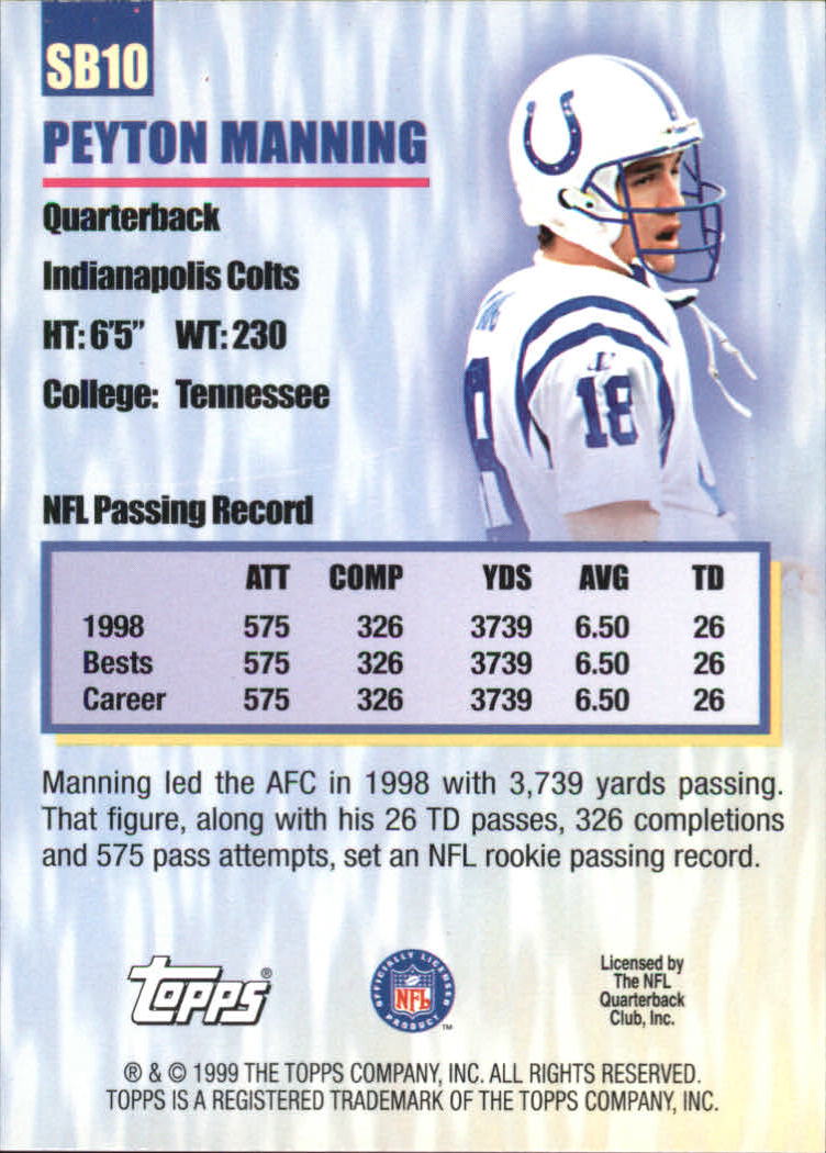 1999 Topps Season's Best #SB10 Peyton Manning back image