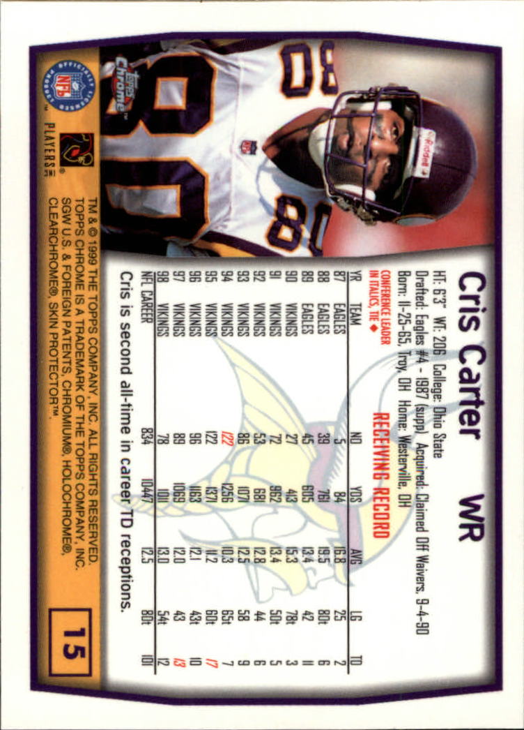1999 Topps Chrome #15 Cris Carter back image