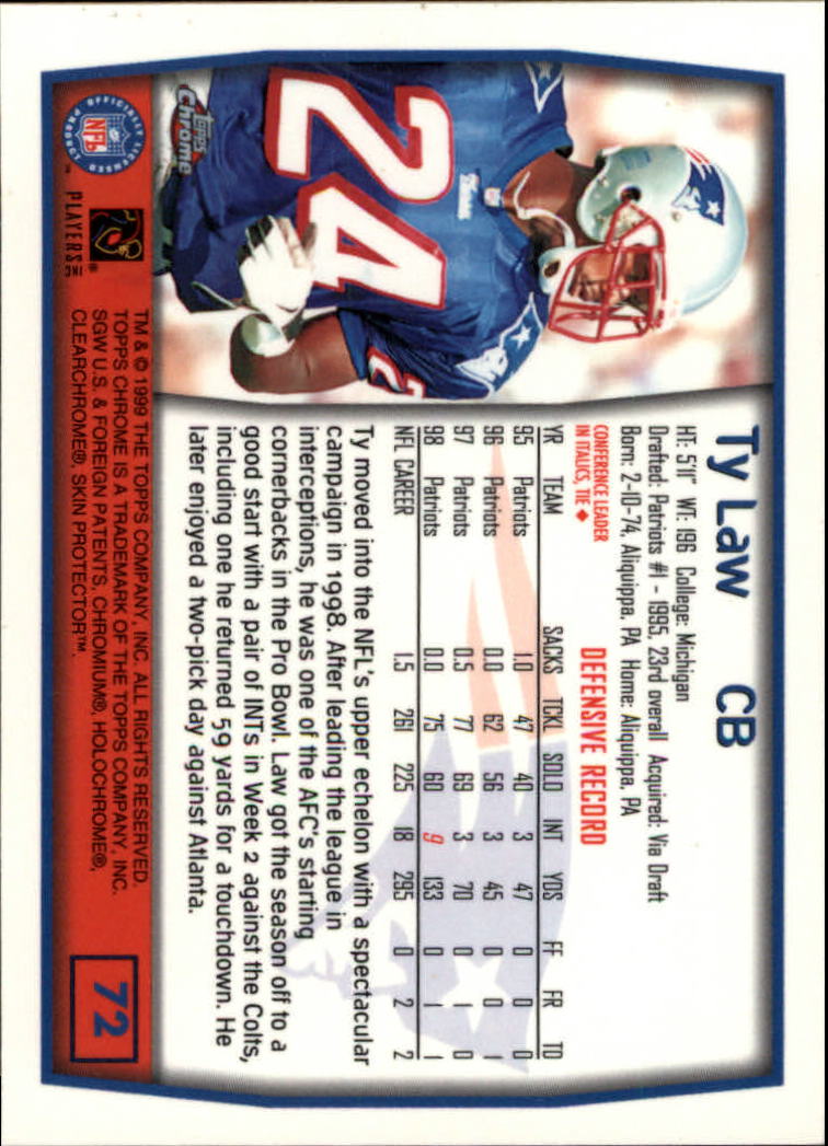 1999 Topps Chrome #72 Ty Law back image